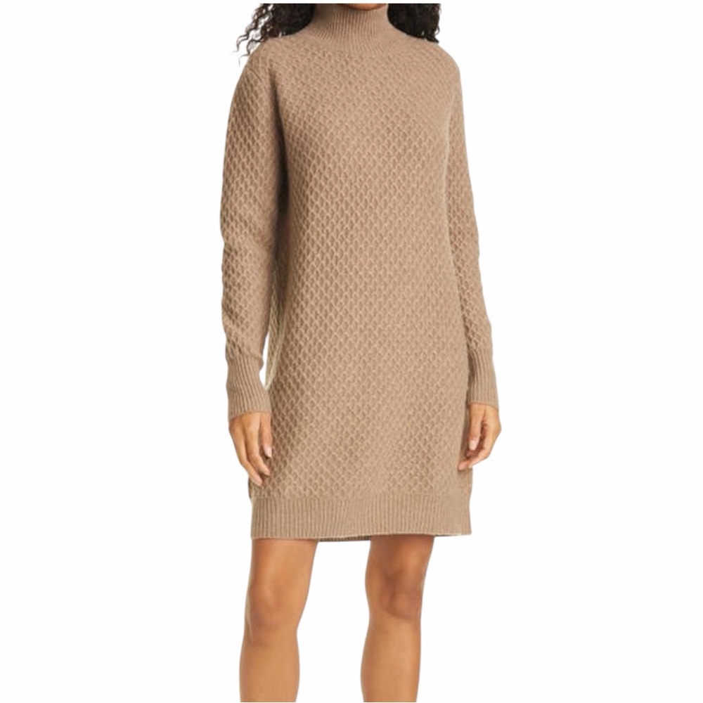 La‎ Ligne Cashmere Tan Knit Mock Neck Long Sleeve Sweater Dress
